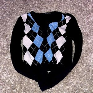 Brandy Melville Blue, White, and Black Plaid Sweater